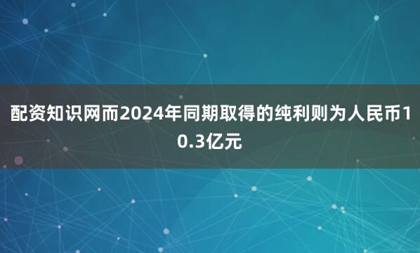 配资知识网而2024年同期取得的纯利则为人民币10.3亿元